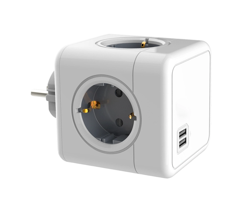 Strip Daya Kubus Plug-in E02A dengan 4 Outlet Bergaya Euro dan 2 Port USB-A