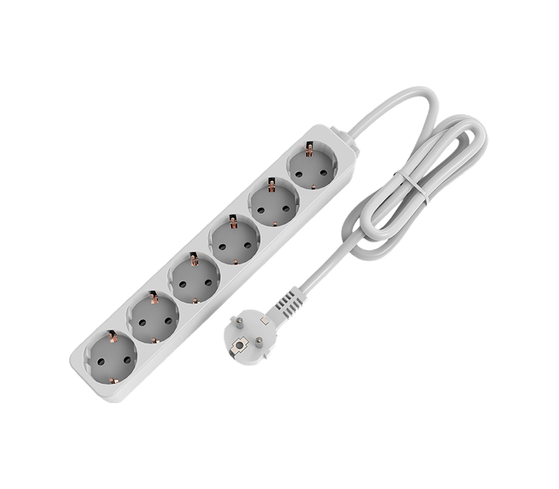 E09-6 Power Strip Bergaya Eropa dengan Enam Outlet