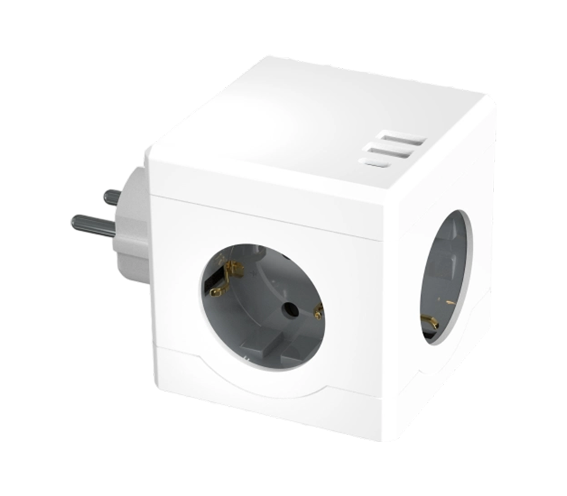 Strip Daya Kubus Plug-in E15-C dengan 3 Stopkontak Bergaya Eropa, 2 Port USB-A, dan 1 Port USB-C