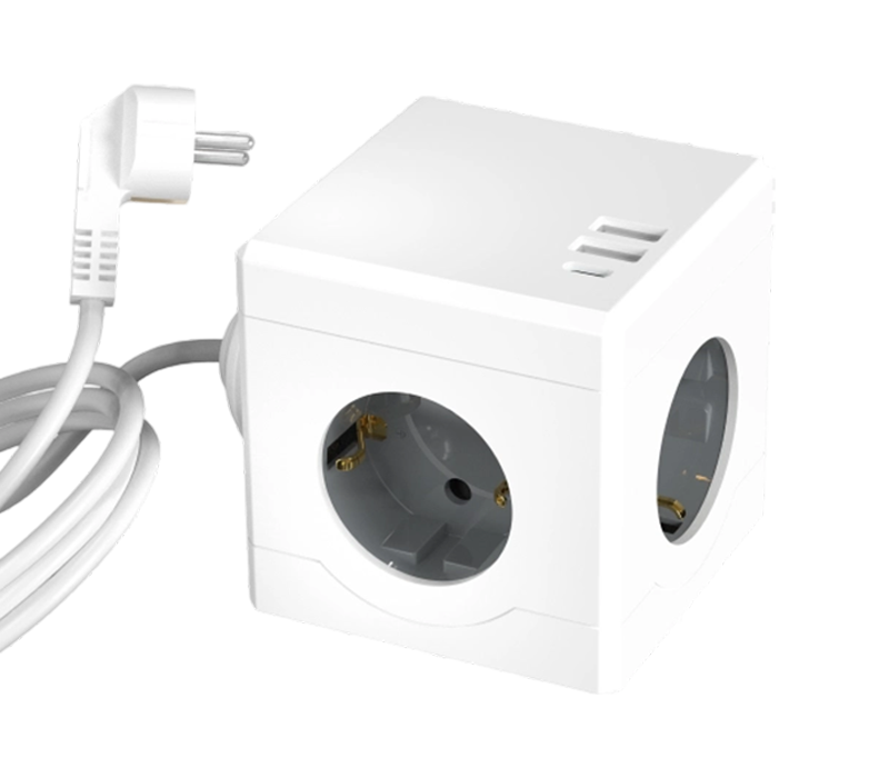 Strip Daya Kubus Berkabel E16-C dengan 3 Stopkontak Bergaya Eropa, 2 Port USB-A, dan 1 Port USB-C