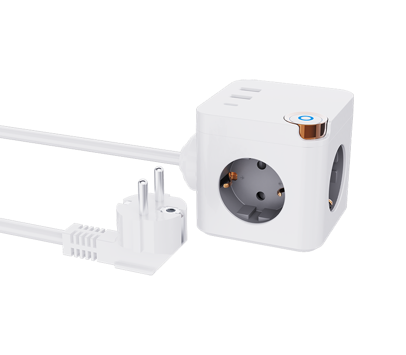 Strip Daya Kubus Berkabel E20 dengan 3 Stopkontak Bergaya Eropa, 2 Port USB-A, dan 1 Port USB-C, dengan Sakelar